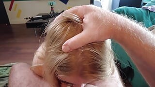 Big Hairy Dude Gets a Blowjob From a Cutie