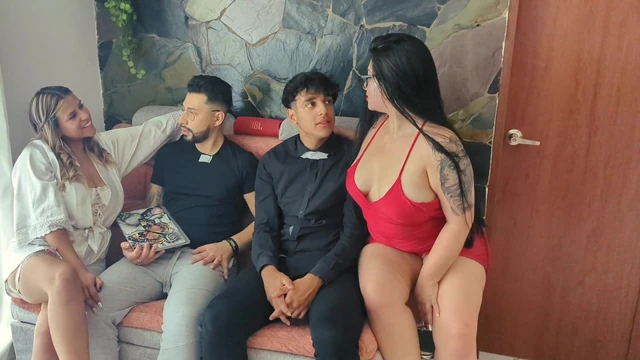 I go with my partner to preach and we end up fucking hard with two girls