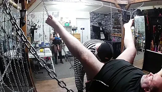 Part 2:- Lanista Bear & Domina Satana takes Well-Hung in the dungeon for the first time.