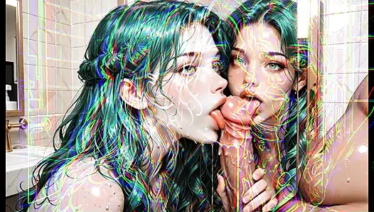 Beautiful Multicolored Haired Girl Sucking Cock In The Bathroom - Blowjob Wet And Deep