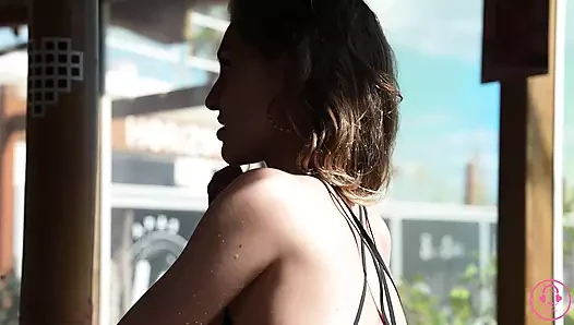 The Girl on Vacation Getting Playful in the Car