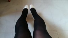 White Patent Pumps with Black Pantyhose Teaser 35