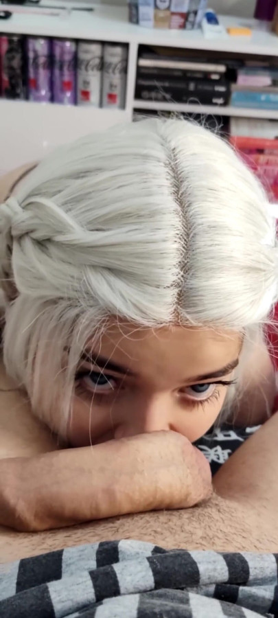 My White Haired Blonde Giving a Perfect Deep Throat | Clip 1