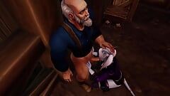 Draenei Dívka dává starému muži hluboké kouření - parodie na Warcraft