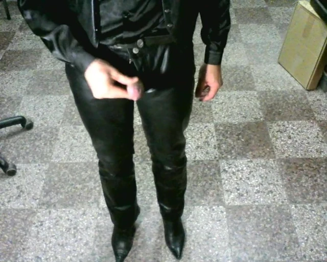 cum leather pants satin blouse