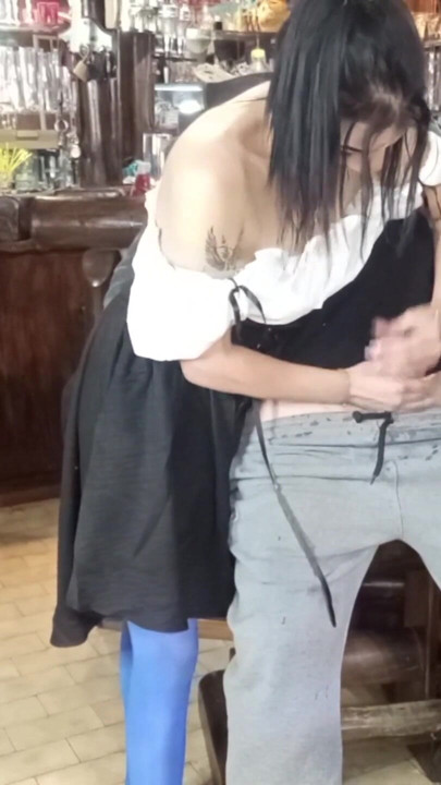 Good looking hotty  having fun two guys in the bar | Clip 1