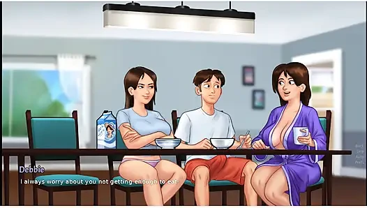 SummerTime Saga - геймплей - ролевая игра - секс-сцены Jenny в спальне и на обеденном столе