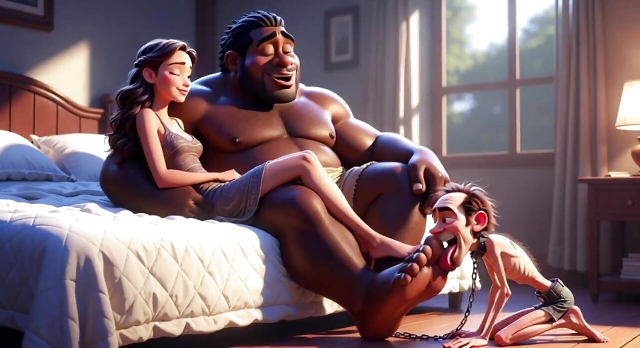 Submissive Man Grovels and Licks His Dominant Wife's Feet