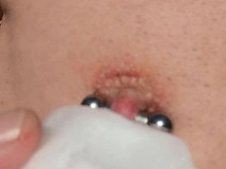Playing with Snow On Cock, Balls, and Pierced Nipple