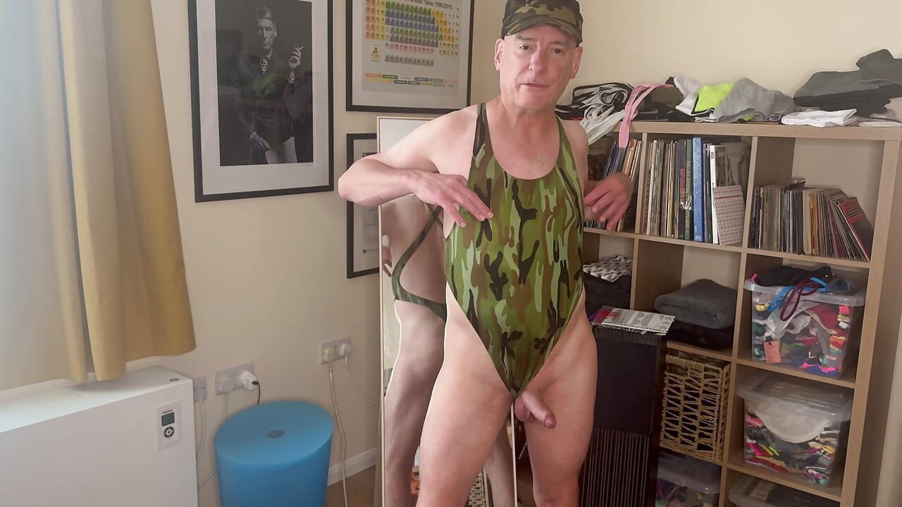 Camo thong body suit try-on for the Major