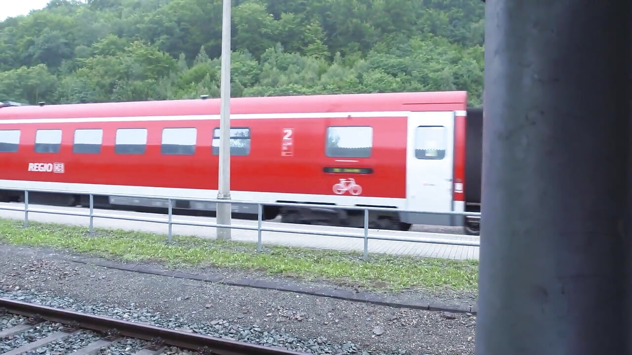 Beautiful blonde fucks finds and rides huge cock inside train station