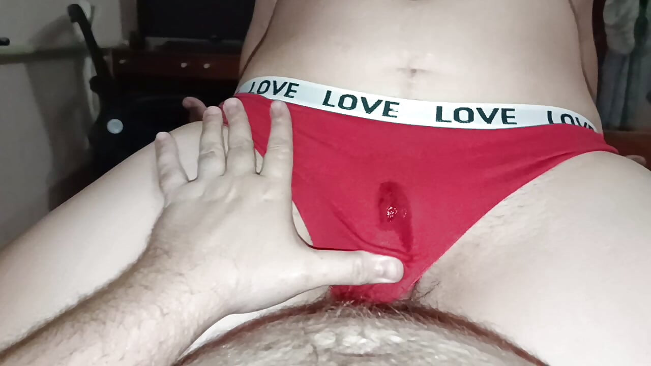 Cock in panties of tight pussy, cumshot in panties