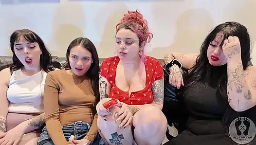 Fetish permen karet permen karet berciuman empat gadis yang suka mengunyah permen karet