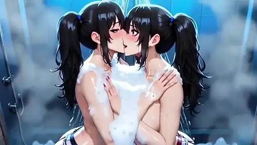 Cute Anime Girls Showering, Ai Animation