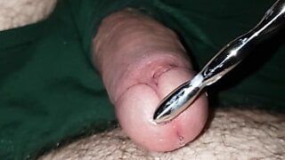 Cum with 8mm sound inside and then play with it, horizontal video, tried out the Kiotos Penistick, urethral sounding