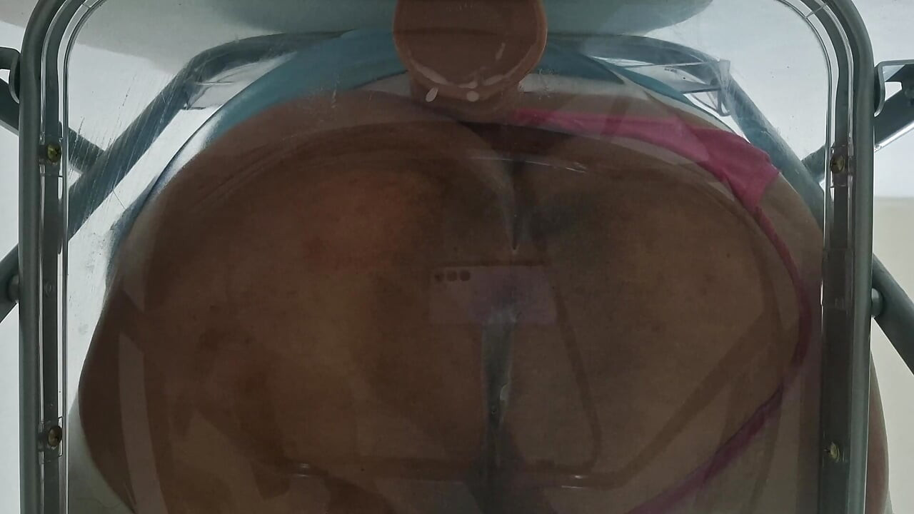 Trans Fat Ass Gwen Facesitting and Anal Fucked with Creampie through Clear Chair for the First Time.