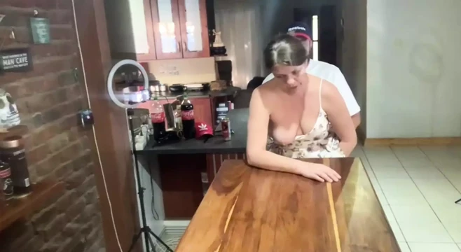 Perfect tits barlady fucked hard on her bar