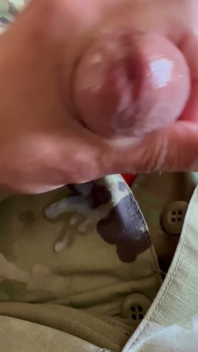 Shooting a hot load of creamy soldier cum all over my army pants | Clip 1