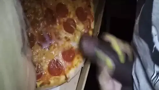 Pizza delivery guy feeds my wife some cum