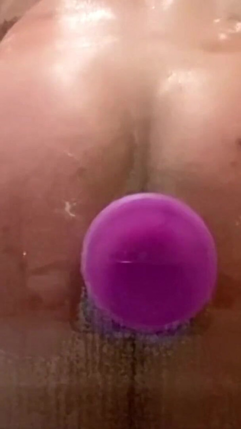 Big bubble butt fucking dildo against glass | Clip 2