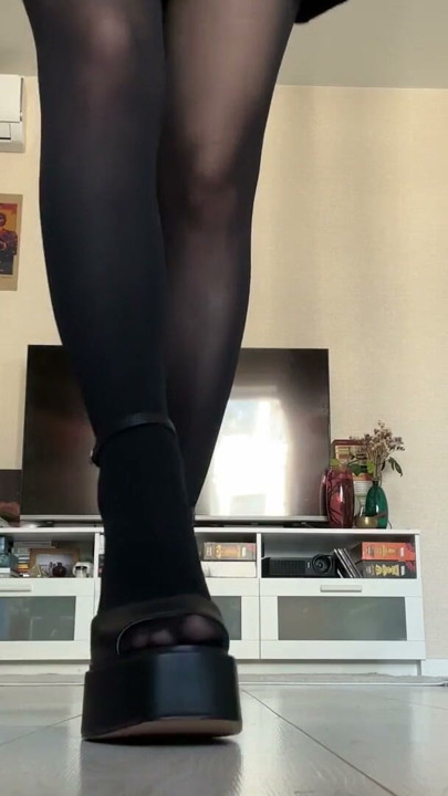 Pretty Student Try-On Heels in Short Skirt & Stockings | Clip 1