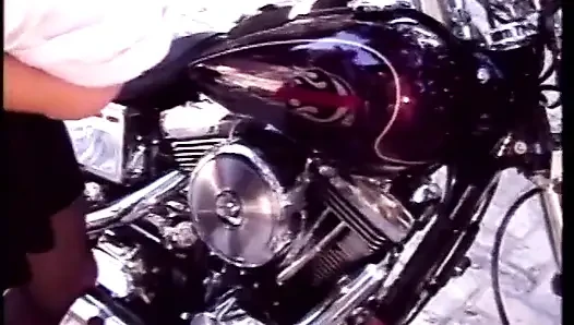 Young blonde biker slut Kendall gets her tight pussy banged with hard schlong of long-haired stud