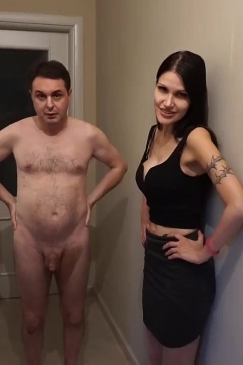 Femdom ballbusting for naked obedient slave
