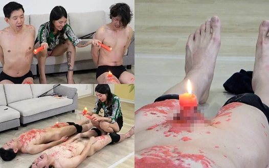 Hot Wax Endurance Battle, Mistress Drips Hot Wax Onto Two Masochists and Makes Compete to See Who Can Withstand Heat Longest