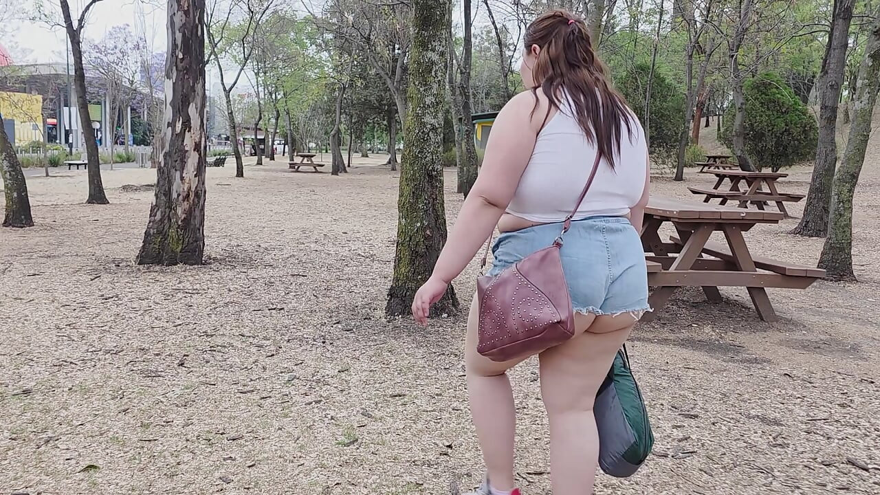 (censored - cut - No People Around) I love walking around in public with cum on my face and showing off my huge ass