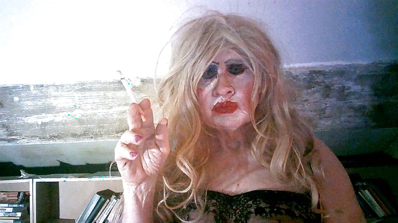 Old fuckpig cumslut  slag Sarah smoking like  the trashy whore she is