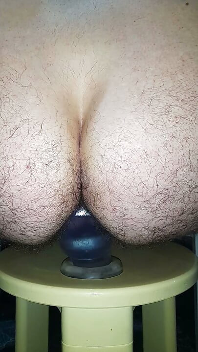 Big and wide extreme dildo dilating my ass to the bottom close-up, my ass very broken and open riding dildo extra big and wide