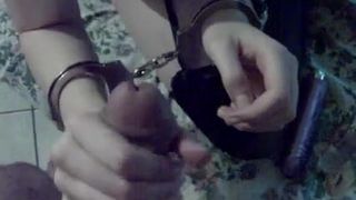 Handjob with handcuffs