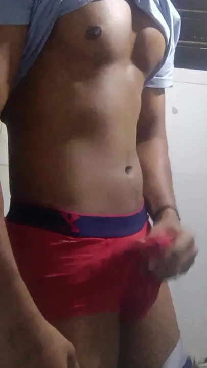 Mature hot indian  men masturbating in red underwear