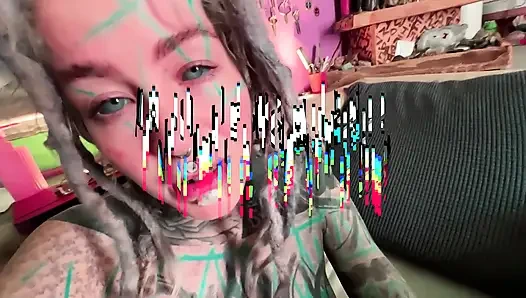 Alone at Home She Gags on Tattooed Cock Sloppily Before Taking a Thick Creampie