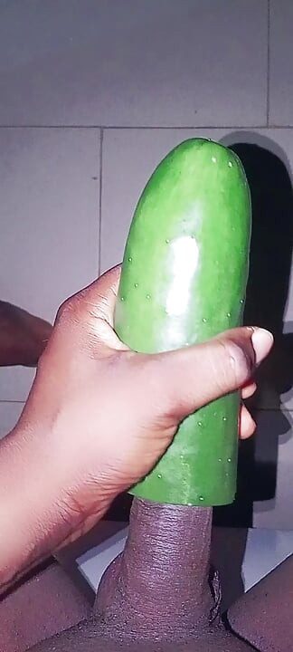 Black dick fuck a cucumber cum