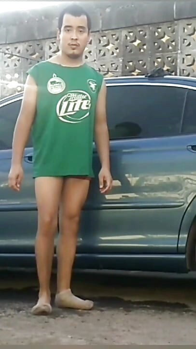 Jesus in red boxer washing his jaguar car