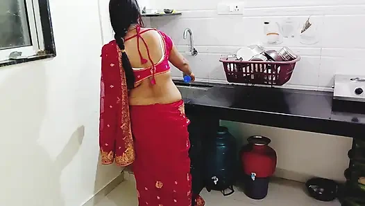 Desi sister-in-law fucked while cleaning in the kitchen while talking sexy things