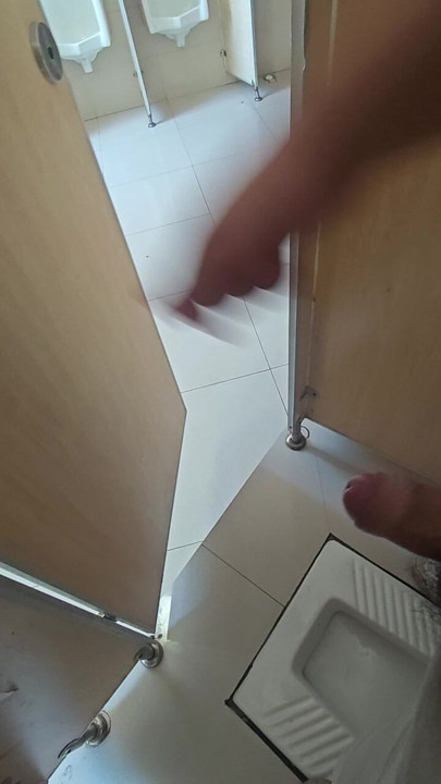 Public Toilet Door Open Masturbation – Risky Cumshot Outside