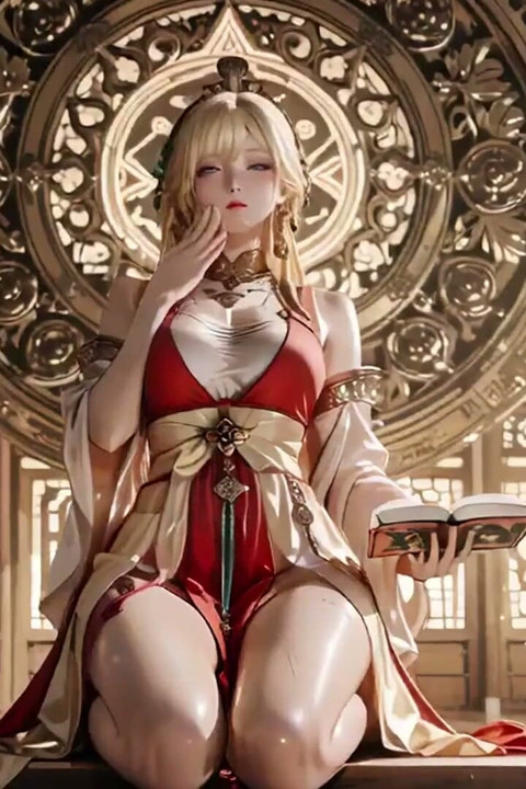 Celestial Goddess Descends! Red & White Hanfu, Golden Hair, Barefoot on the Cloud Array.