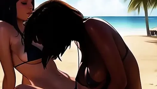 Lactating Lesbians Breastfeed on the Beach
