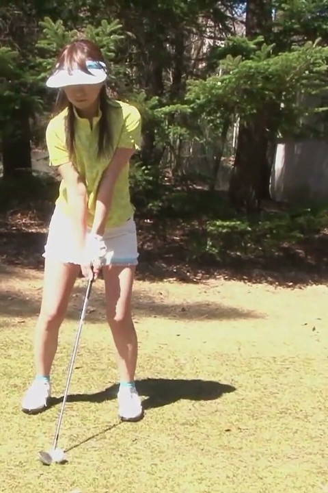 Cute Asian teen girls play a game of strip golf