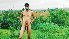 Teen Indian college boy have fun nude in forest cumshot
