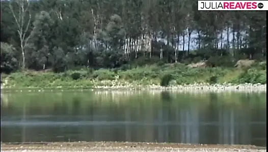 Bitch sucks a huge cock then gets fucked hard on the beach