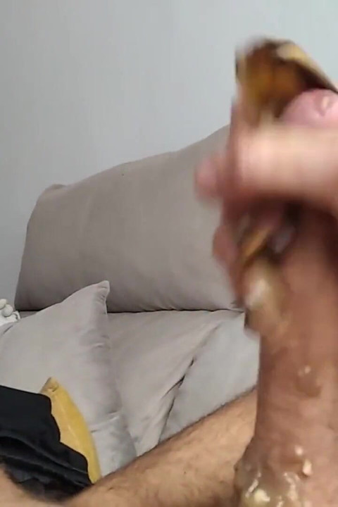 Pig Boy Jerks off Big Dick Very Dirty with Hot Banana, Lots of Pleasure, You Should Try