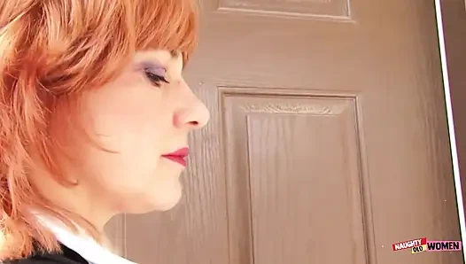 Upon Arriving at His House the Redhead Granny Got Down on His Big Hard Cock