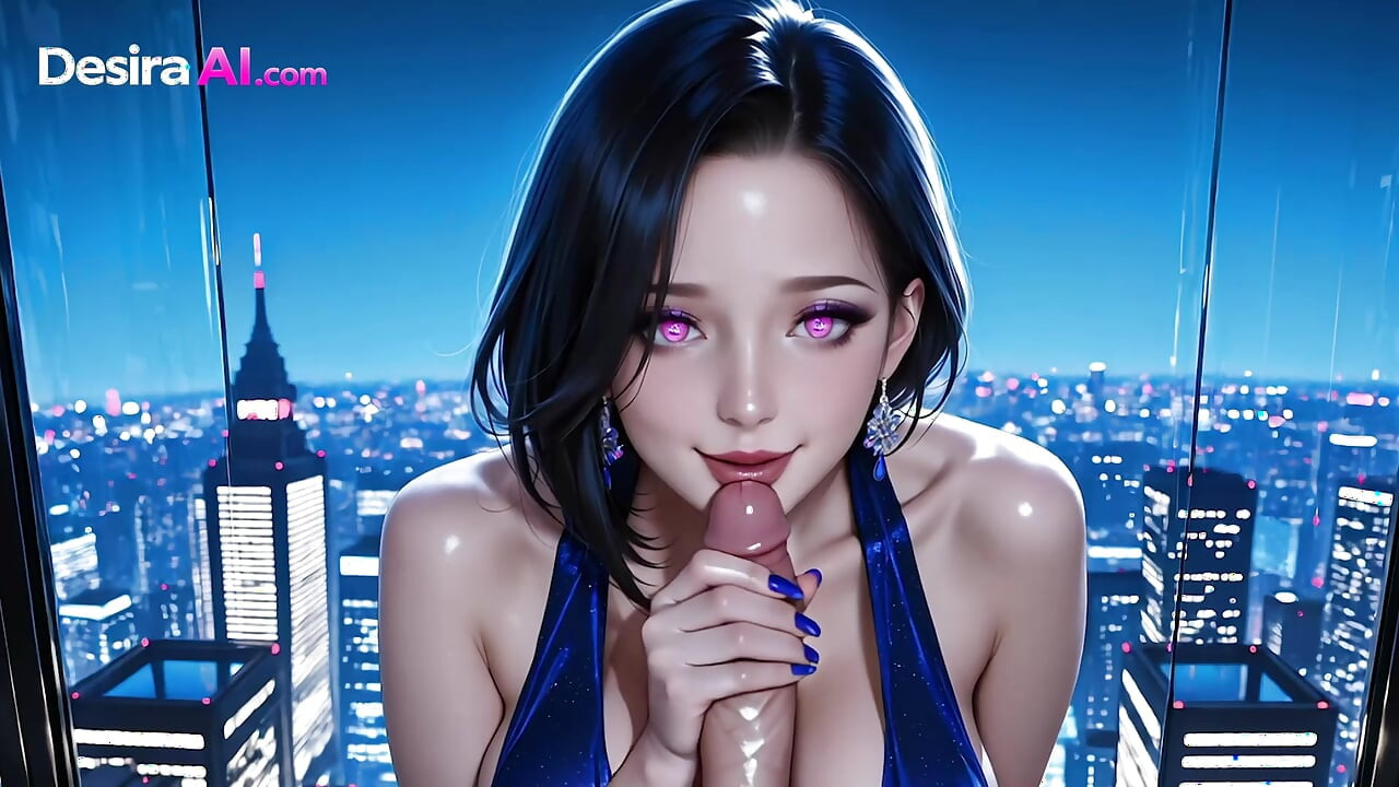 3D penthouse beauty, peitos contra vidro, cidade neon iluminando cada curva