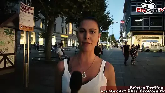 german casting for cuckold on street with couple in public