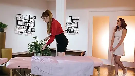 All Girl Massage - Steamy Lesbian 3-way with Busty MILFs and Cute Babe