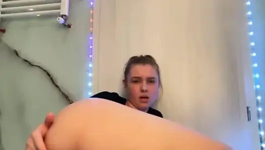 Anal fingering and playing with tight pink pussy