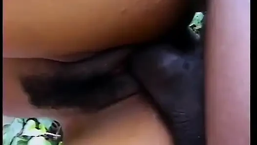 A little ebony pornstar takes off her skirt easily for outdoor sex